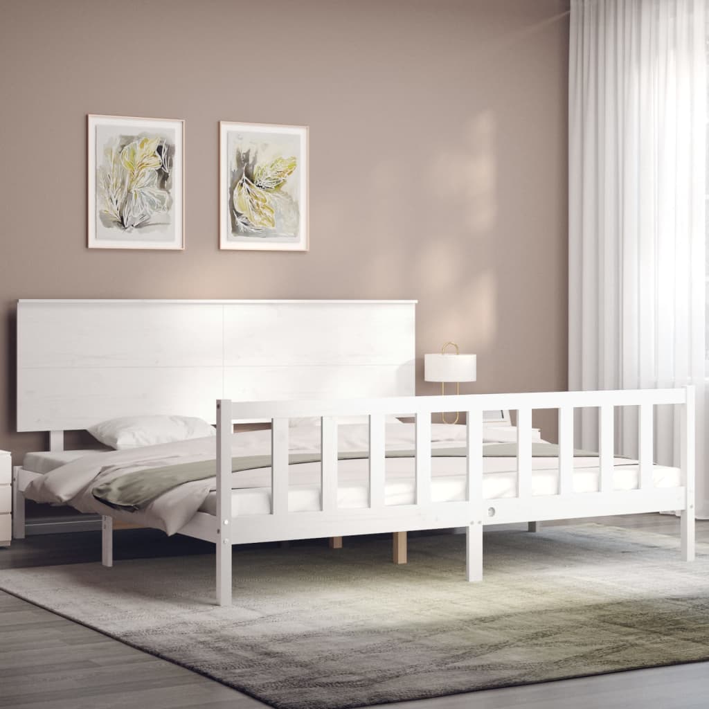 Estrutura cama Super King Size c/ cabeceira madeira branco