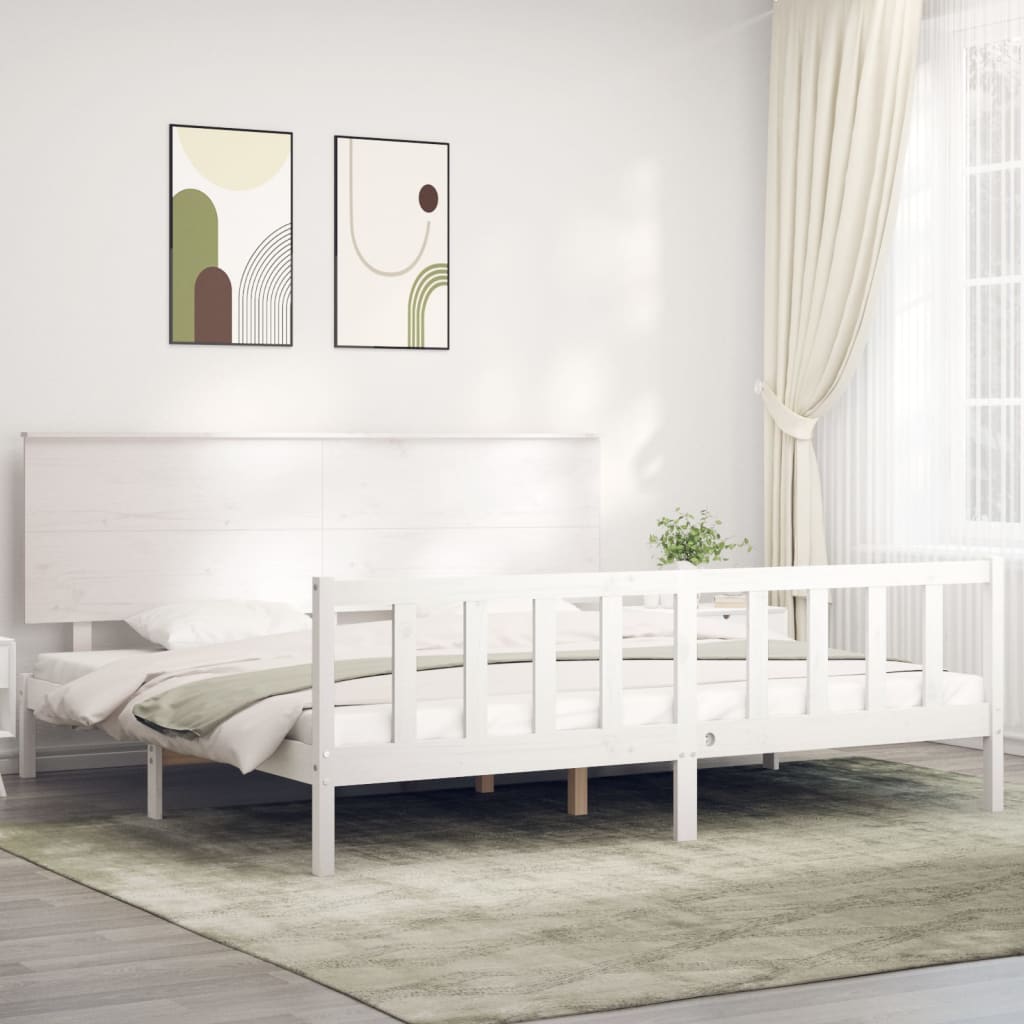 Estrutura cama Super King Size c/ cabeceira madeira branco