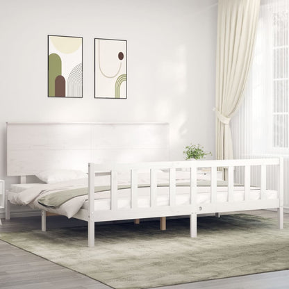 Estrutura cama Super King Size c/ cabeceira madeira branco