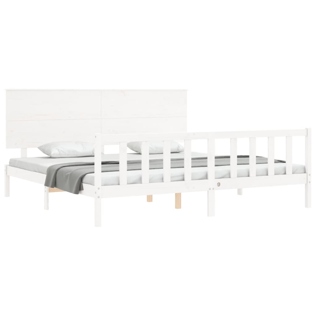 Estrutura de cama com cabeceira 200x200cm madeira maciça branco