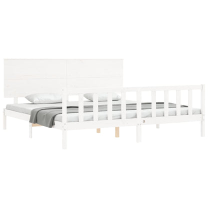 Estrutura de cama com cabeceira 200x200cm madeira maciça branco