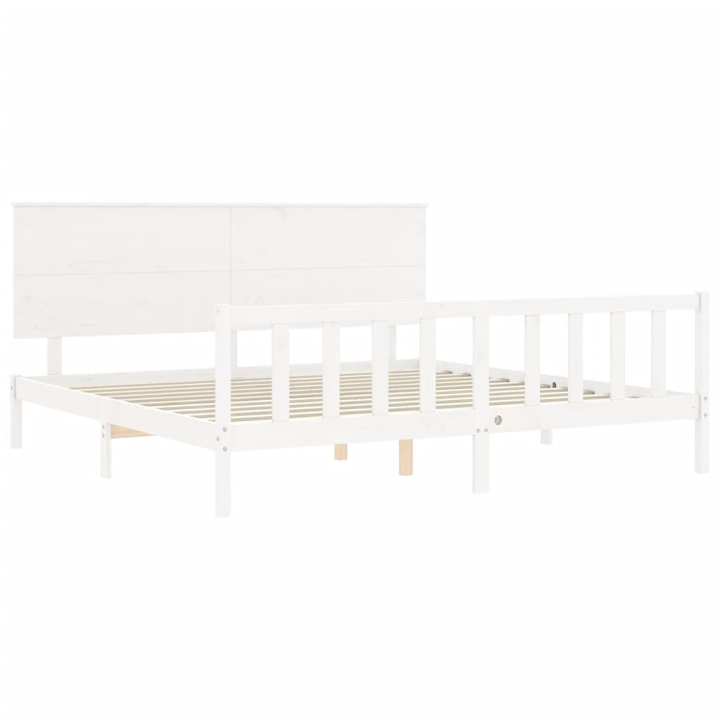 Estrutura de cama com cabeceira 200x200cm madeira maciça branco