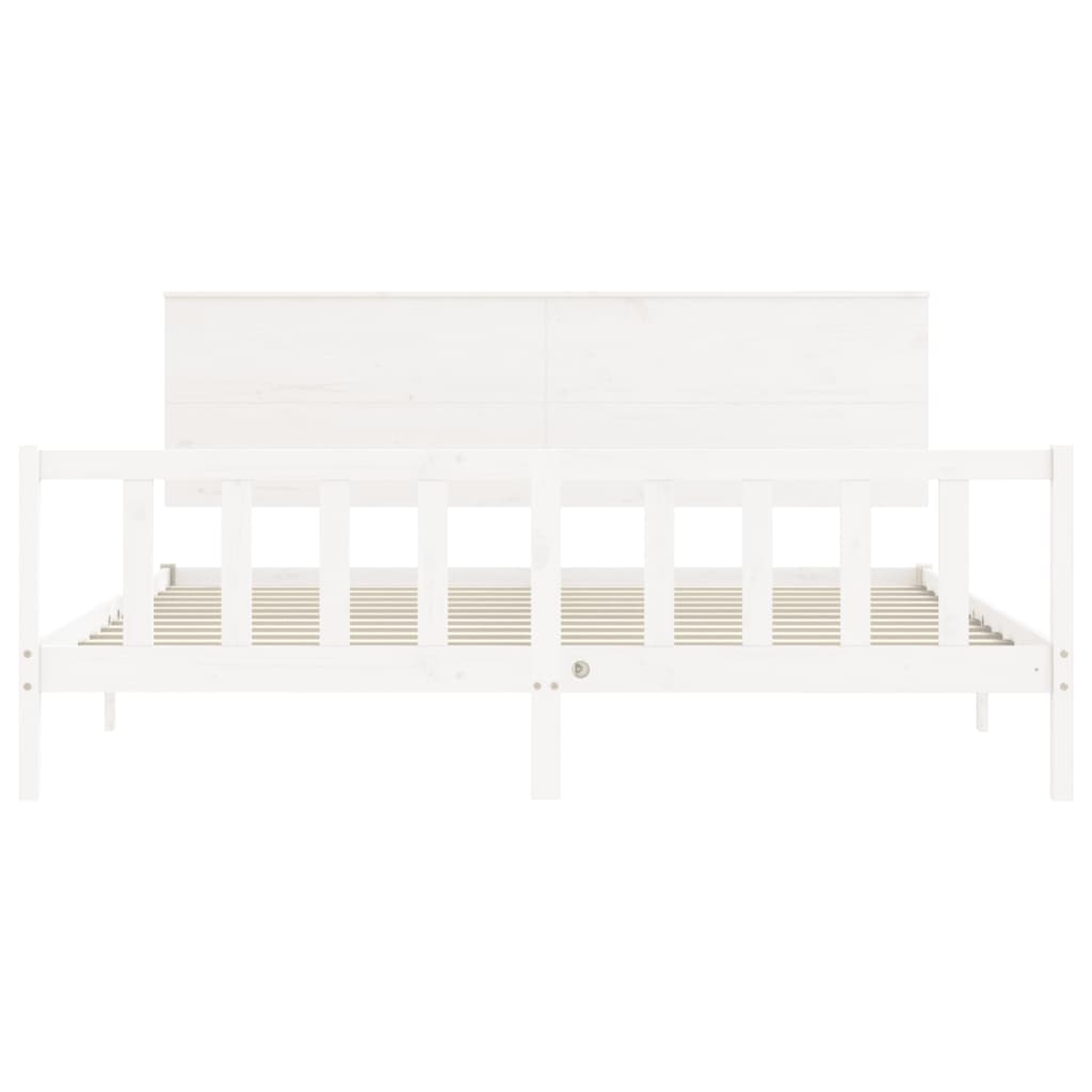 Estrutura de cama com cabeceira 200x200cm madeira maciça branco