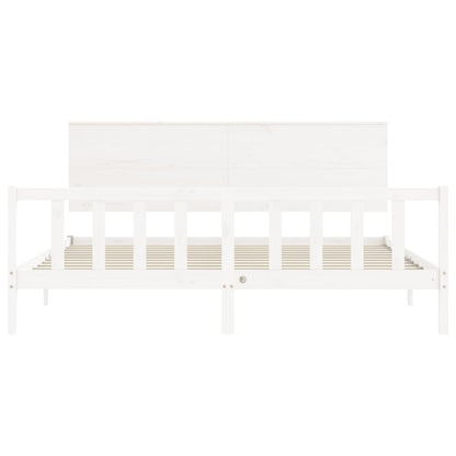 Estrutura de cama com cabeceira 200x200cm madeira maciça branco