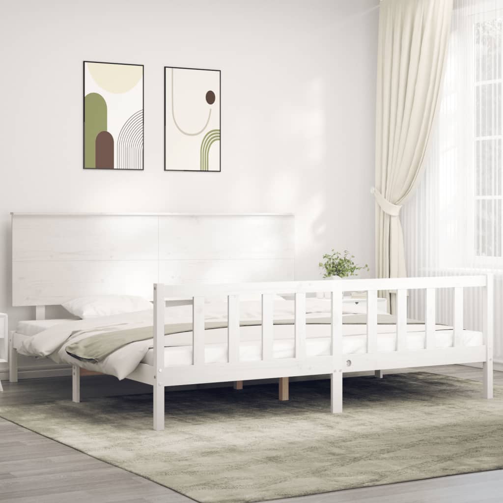 Estrutura de cama com cabeceira 200x200cm madeira maciça branco