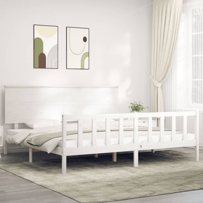 Estrutura de cama com cabeceira 200x200cm madeira maciça branco