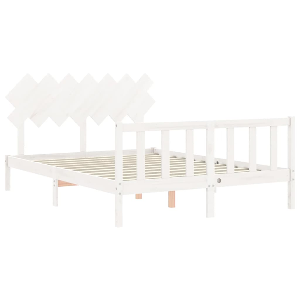 Estrutura de cama com cabeceira 140x190cm madeira maciça branco