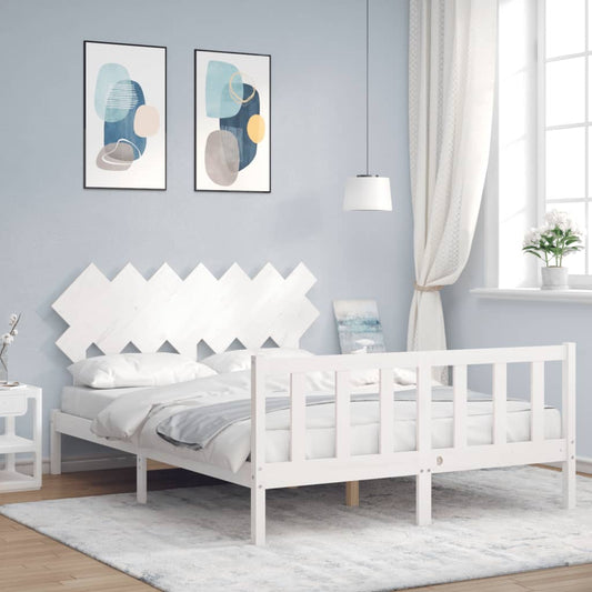 Estrutura de cama com cabeceira 140x190cm madeira maciça branco