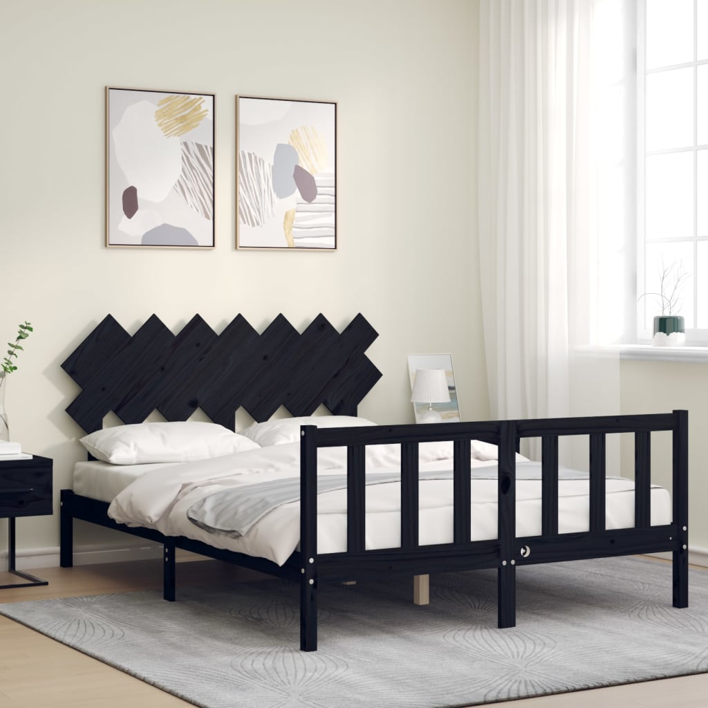 Estrutura de cama com cabeceira 140x190 cm madeira maciça preto