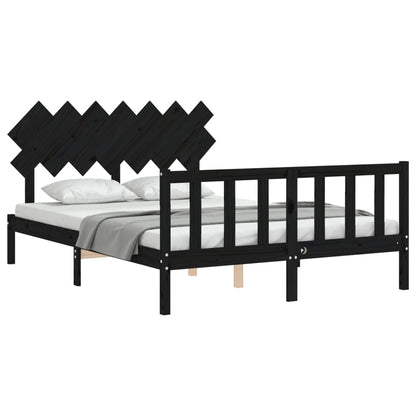 Estrutura de cama com cabeceira 140x190 cm madeira maciça preto