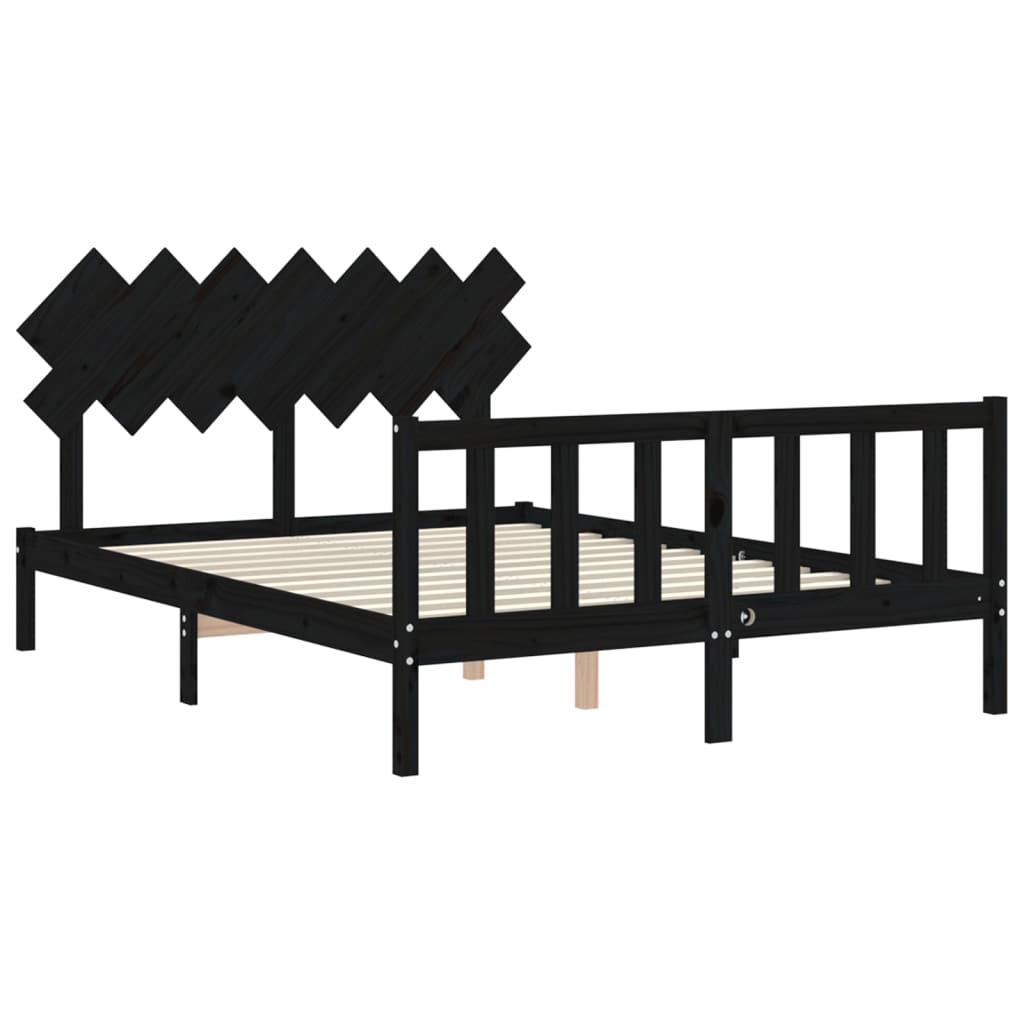 Estrutura de cama com cabeceira 140x190 cm madeira maciça preto