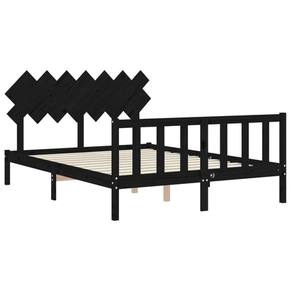 Estrutura de cama com cabeceira 140x190 cm madeira maciça preto