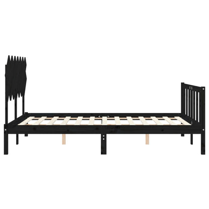 Estrutura de cama com cabeceira 140x190 cm madeira maciça preto