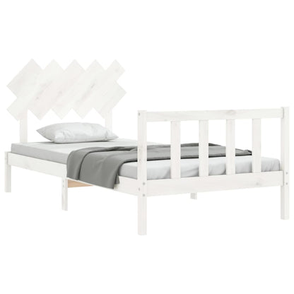 Estrutura de cama com cabeceira 100x200cm madeira maciça branco