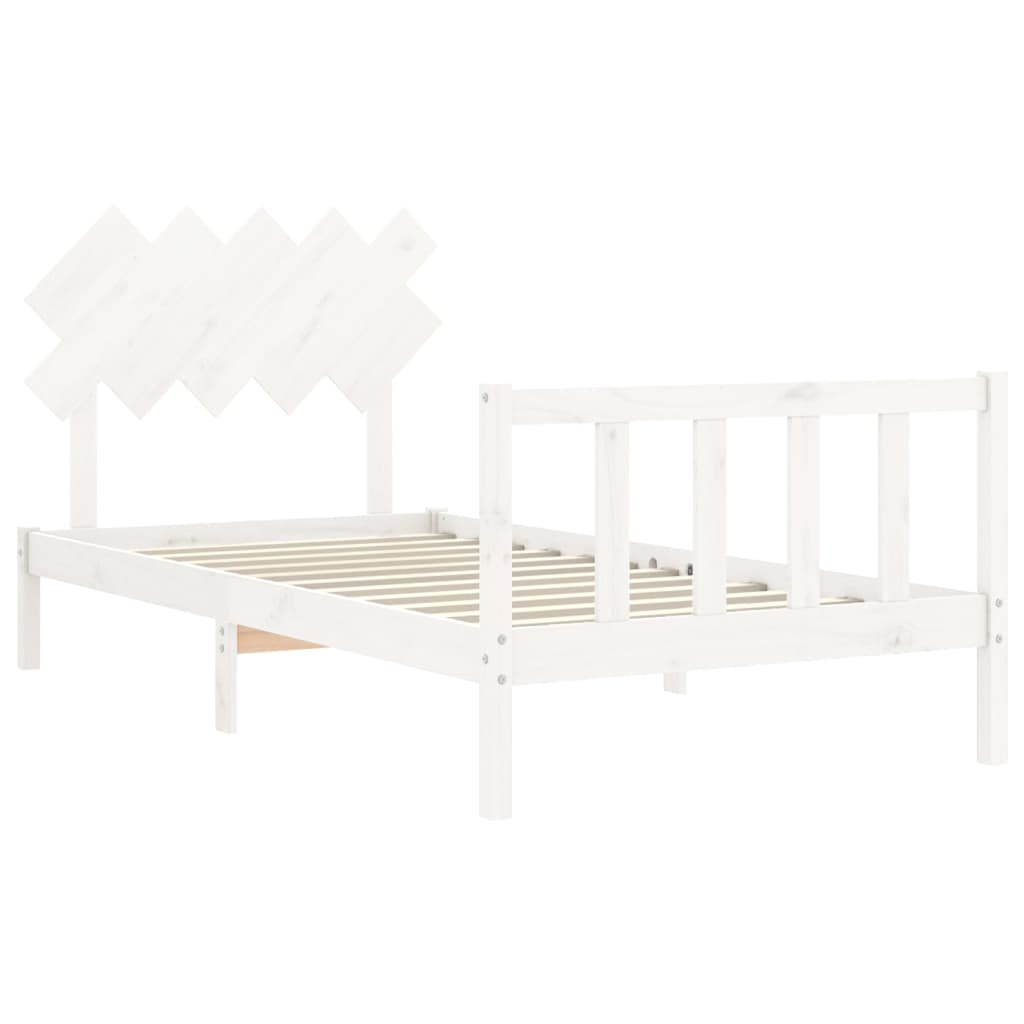 Estrutura de cama com cabeceira 100x200cm madeira maciça branco