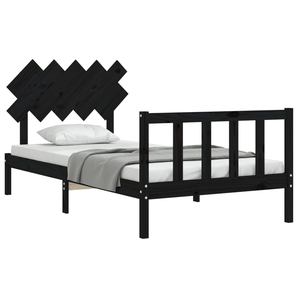 Estrutura de cama com cabeceira 100x200 cm madeira maciça preto