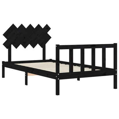 Estrutura de cama com cabeceira 100x200 cm madeira maciça preto