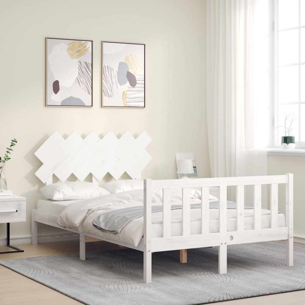 Estrutura de cama com cabeceira 120x200cm madeira maciça branco