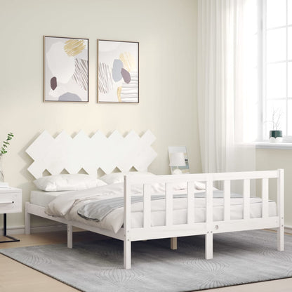 Estrutura de cama com cabeceira 140x200cm madeira maciça branco