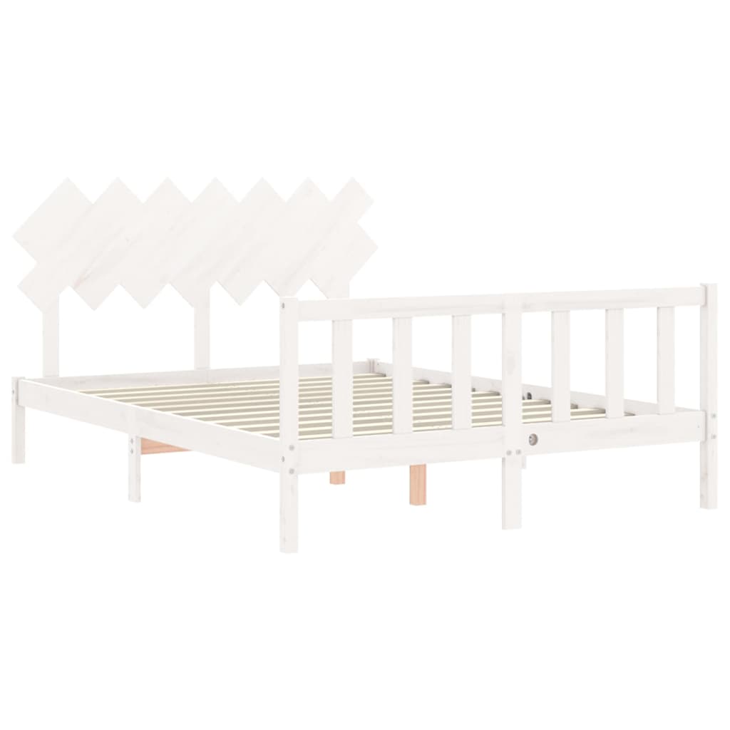 Estrutura de cama com cabeceira 140x200cm madeira maciça branco