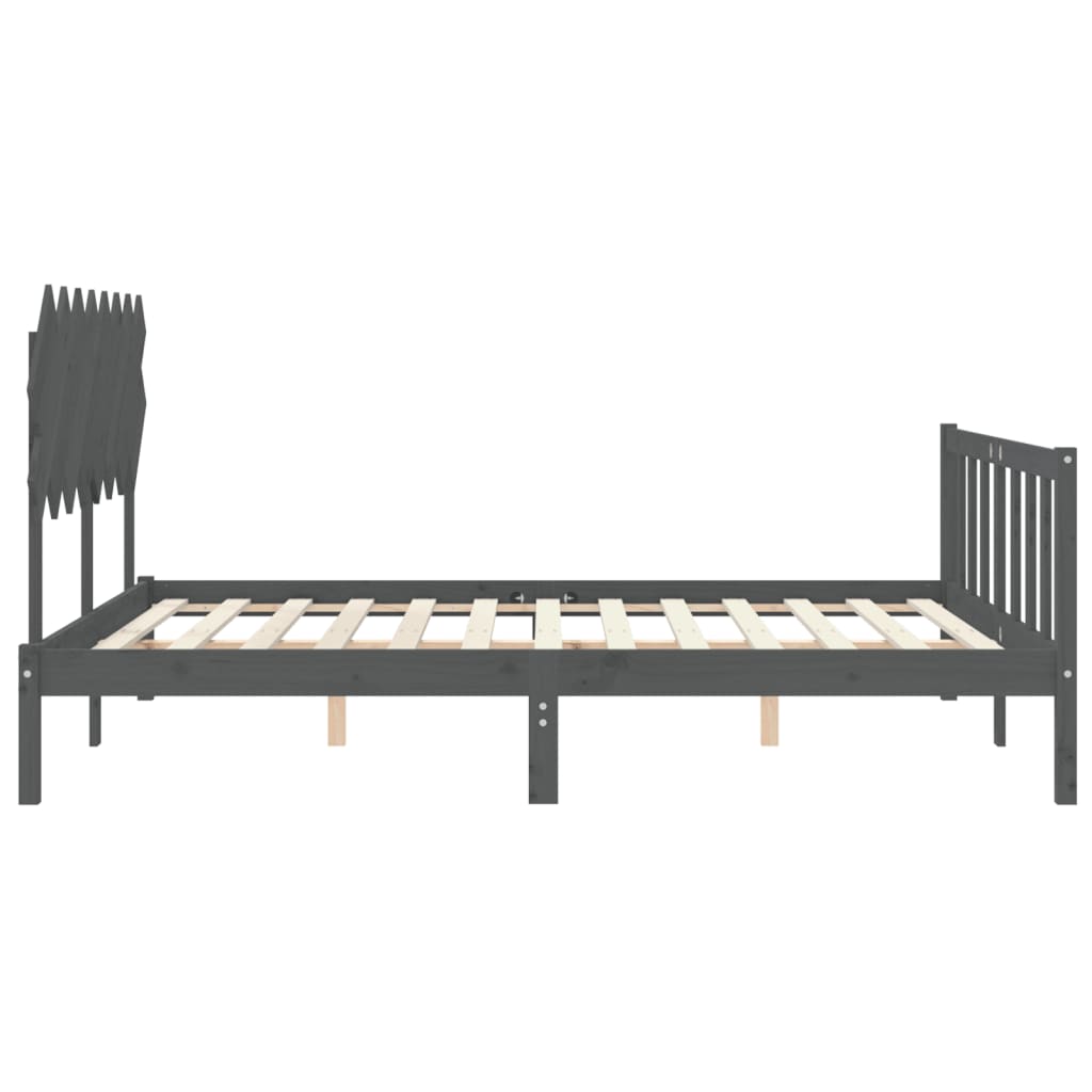 Estrutura de cama com cabeceira 160x200 cm madeira maciça cinza