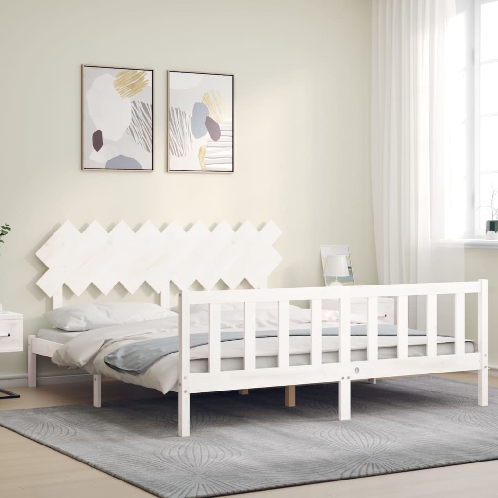 Estrutura cama Super King Size c/ cabeceira madeira branco