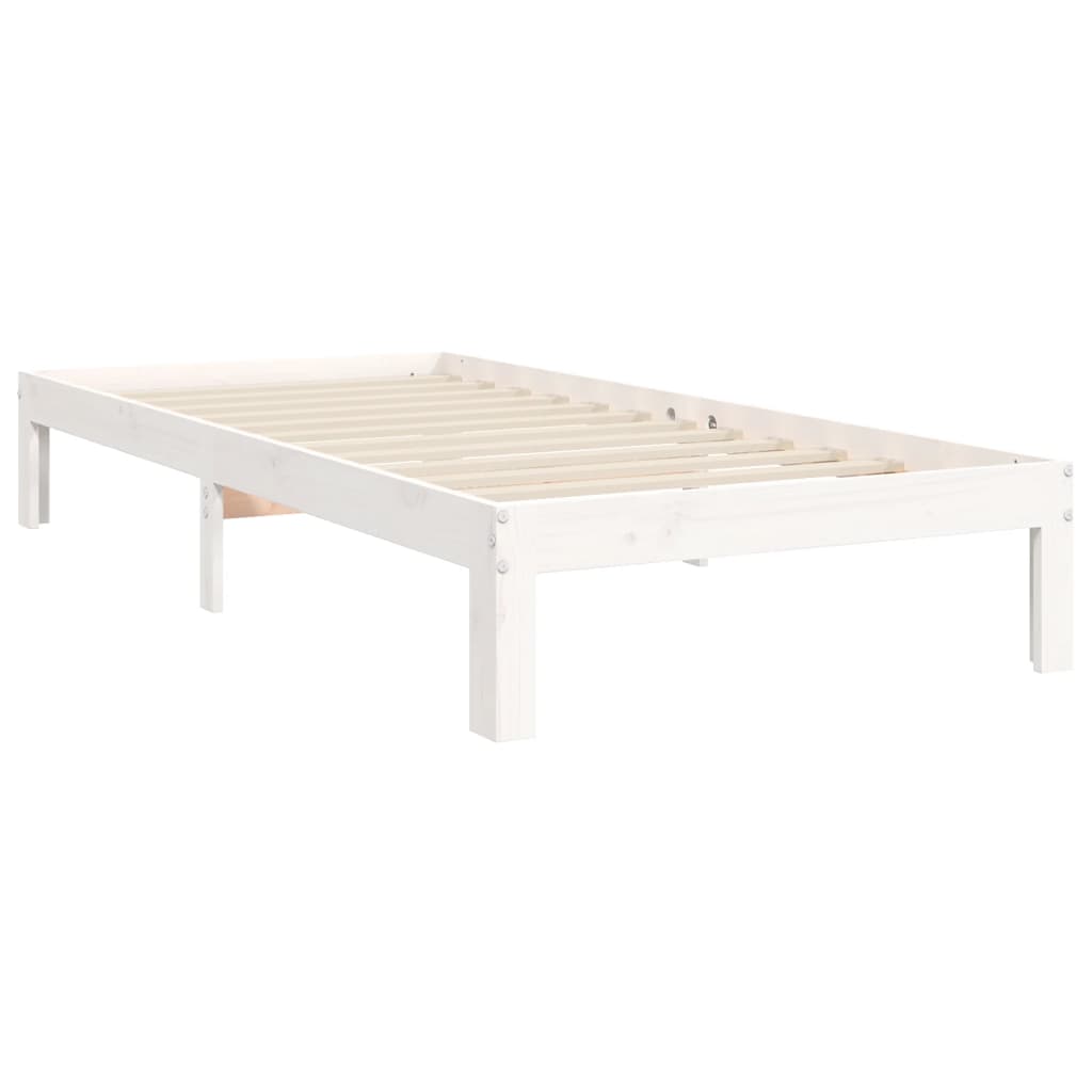 Estrutura de cama com cabeceira 100x200cm madeira maciça branco