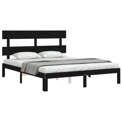 Estrutura de cama King Size com cabeceira madeira maciça preto