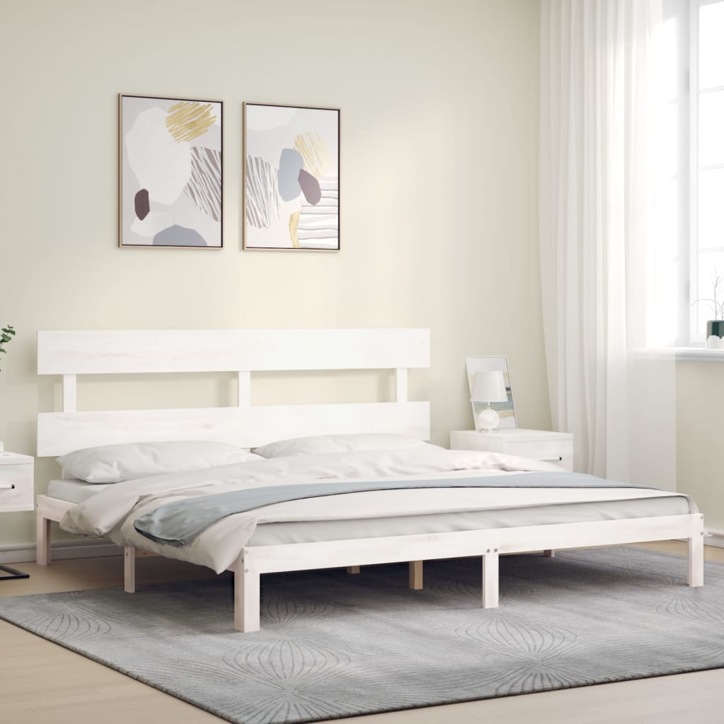 Estrutura cama Super King Size c/ cabeceira madeira branco