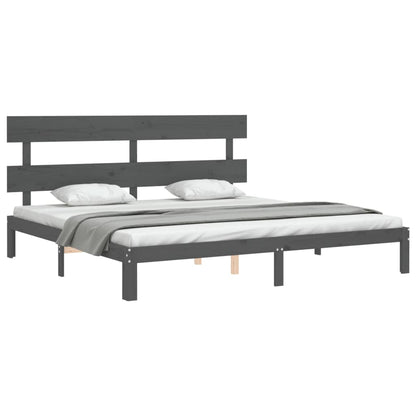 Estrutura cama Super King Size c/ cabeceira madeira cinzento