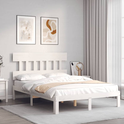 Estrutura de cama com cabeceira 140x190cm madeira maciça branco