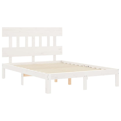 Estrutura de cama com cabeceira 140x190cm madeira maciça branco