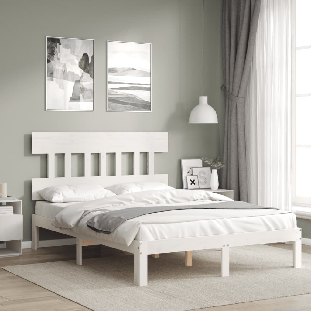 Estrutura de cama com cabeceira 140x190cm madeira maciça branco