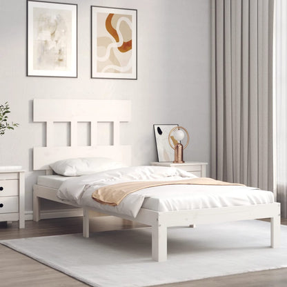 Estrutura de cama com cabeceira 100x200cm madeira maciça branco