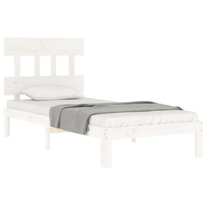 Estrutura de cama com cabeceira 100x200cm madeira maciça branco