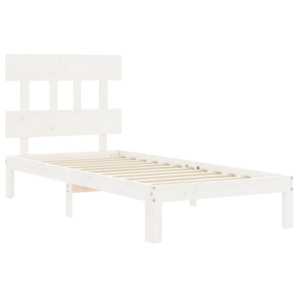 Estrutura de cama com cabeceira 100x200cm madeira maciça branco