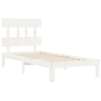 Estrutura de cama com cabeceira 100x200cm madeira maciça branco