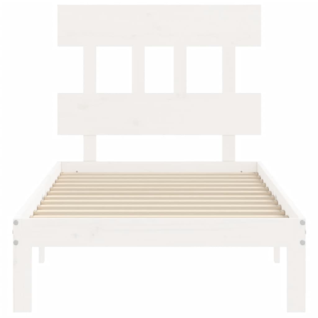 Estrutura de cama com cabeceira 100x200cm madeira maciça branco