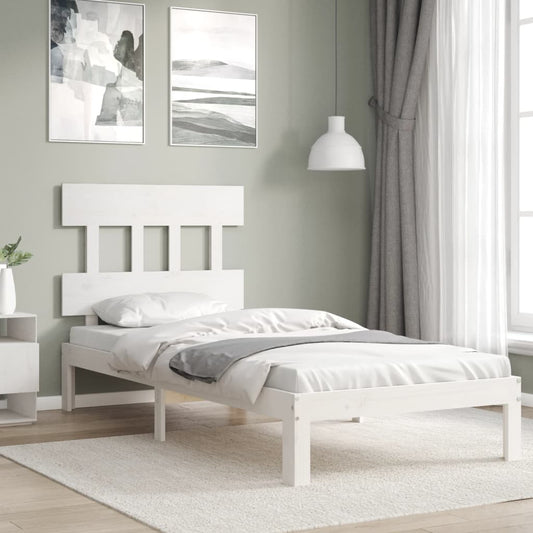 Estrutura de cama com cabeceira 100x200cm madeira maciça branco