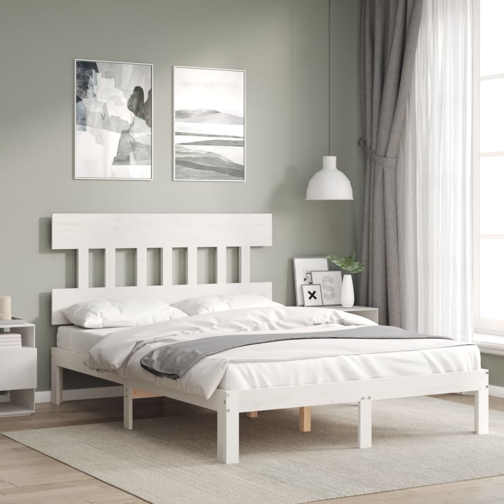 Estrutura de cama com cabeceira 120x200cm madeira maciça branco