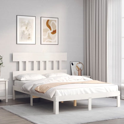 Estrutura de cama com cabeceira 140x200cm madeira maciça branco