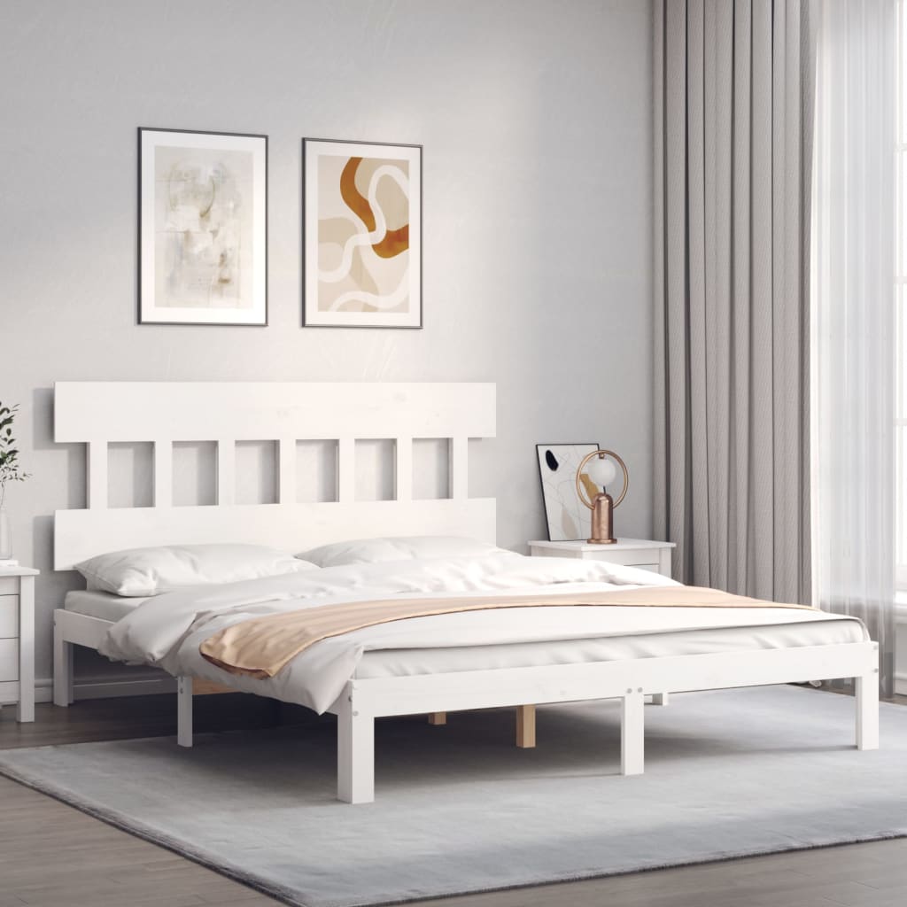 Estrutura de cama King Size com cabeceira madeira maciça branco