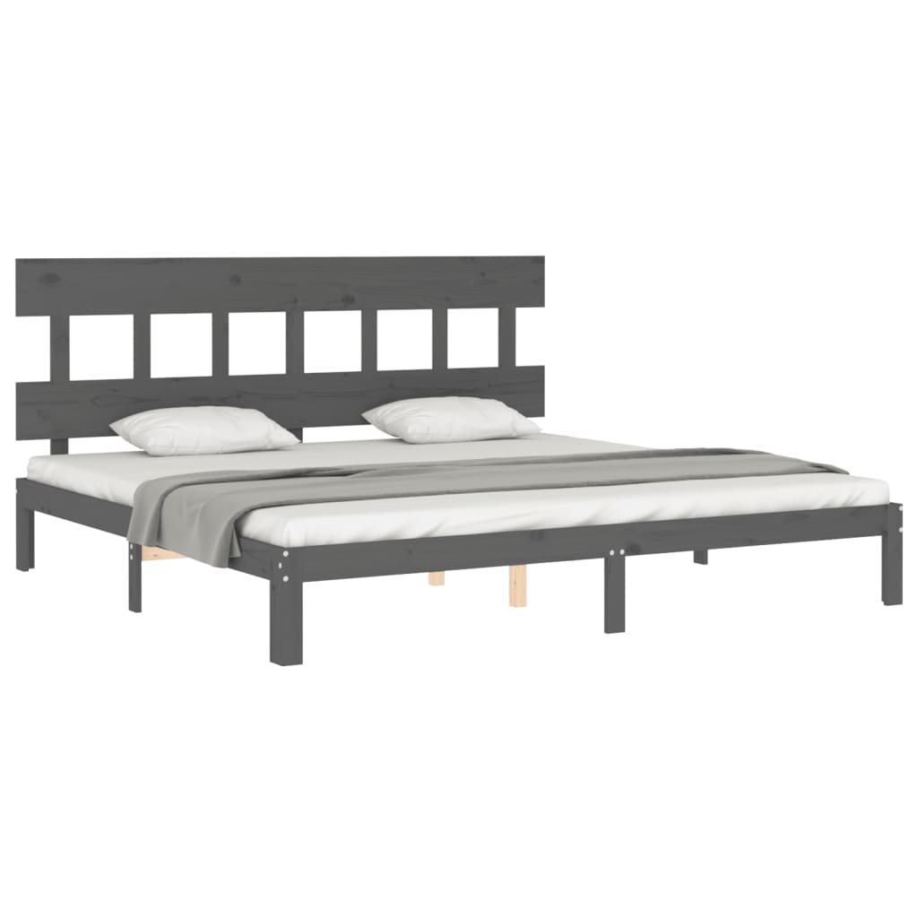 Estrutura cama Super King Size c/ cabeceira madeira cinzento