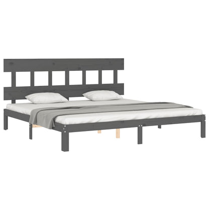 Estrutura cama Super King Size c/ cabeceira madeira cinzento