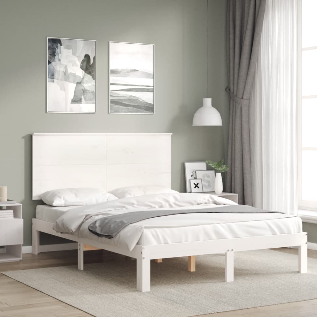 Estrutura de cama com cabeceira 140x190cm madeira maciça branco