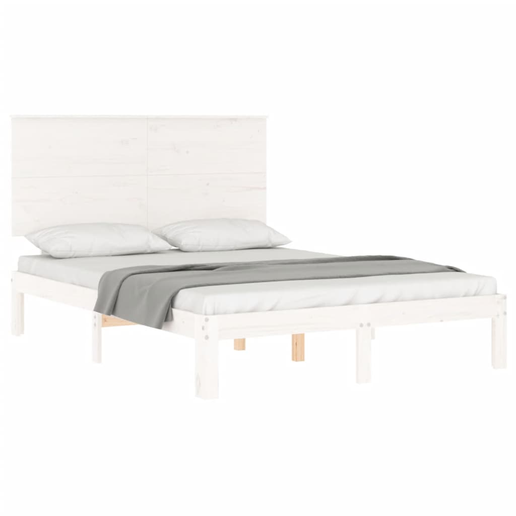 Estrutura de cama com cabeceira 140x190cm madeira maciça branco