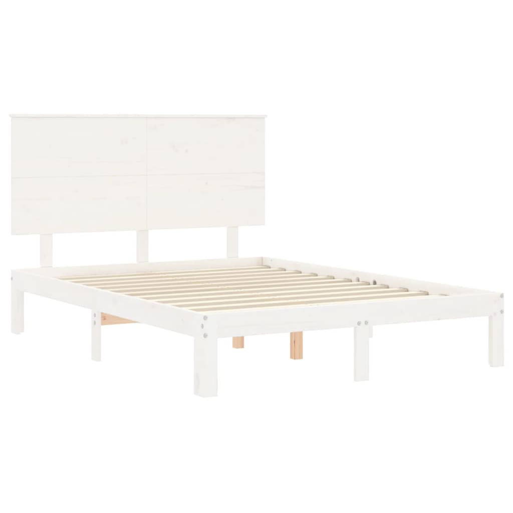 Estrutura de cama com cabeceira 140x190cm madeira maciça branco