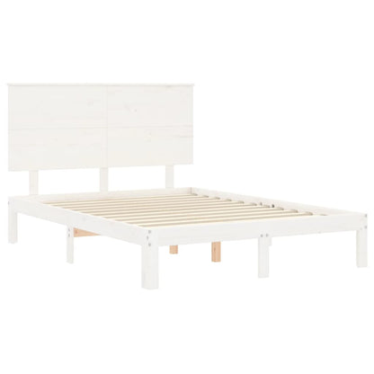 Estrutura de cama com cabeceira 140x190cm madeira maciça branco