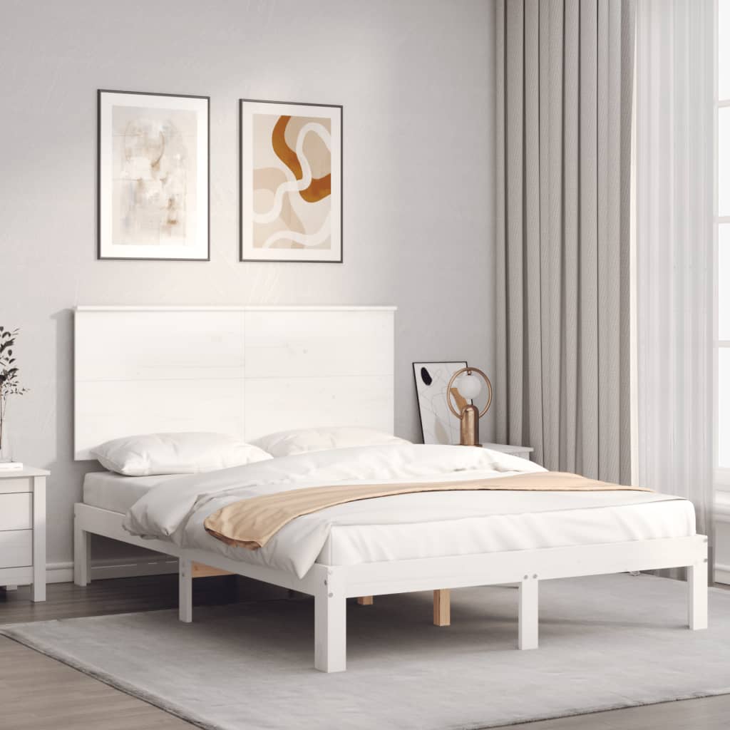 Estrutura de cama com cabeceira 140x190cm madeira maciça branco