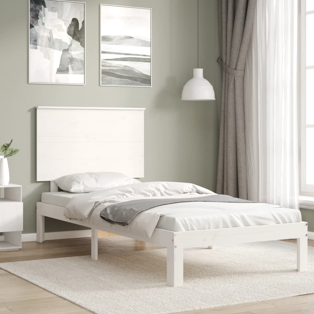 Estrutura de cama com cabeceira 100x200cm madeira maciça branco